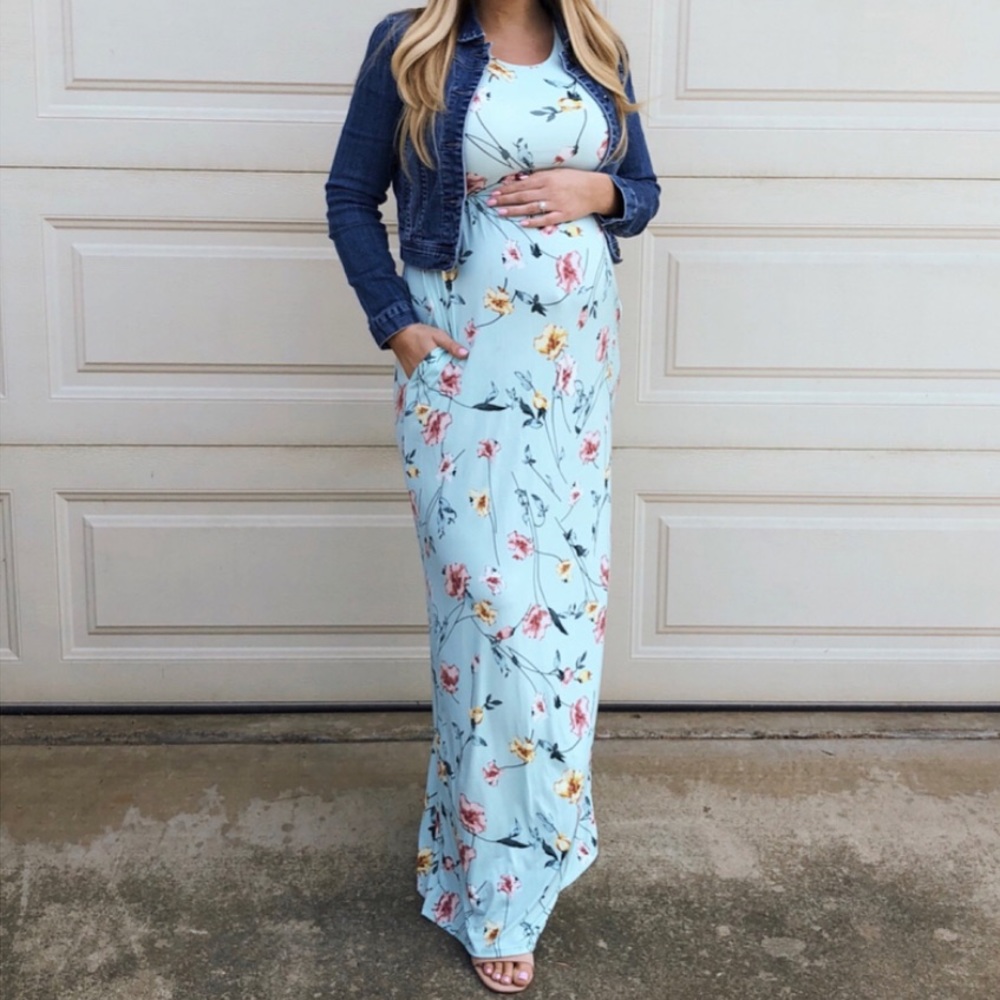PinkBlush Light Blue Floral Maxi Maternity Dress
